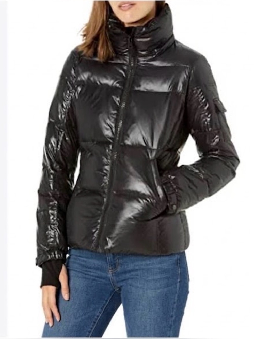 S13 - women’s Down Puffer jacket high collar black coat zip up size S